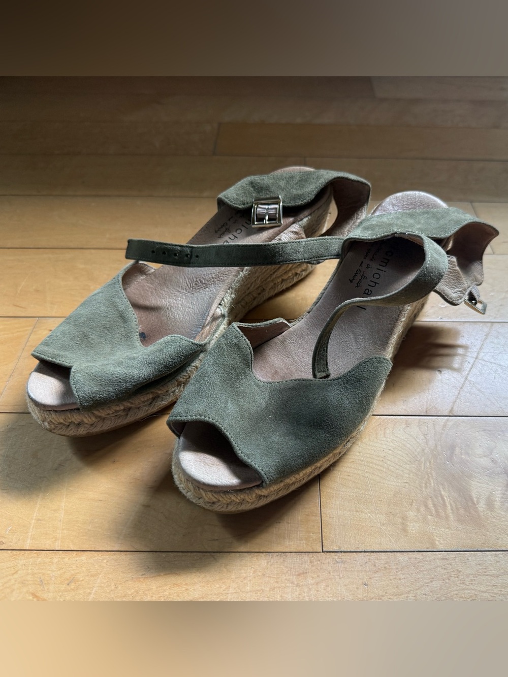 Eric Michael Olive Suede Espadrille Wedge Sandals